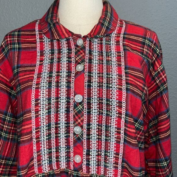 LANZ OF SALZBURG by ELLEN WEST Red Plaid Flannel Grandma Prairie Nightgown NWT L - Picture 13 of 14